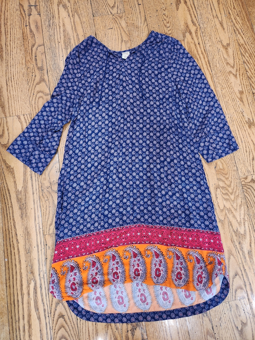 Faded Glory Blue Paisley High-Low Dress with Pink and Orange Border